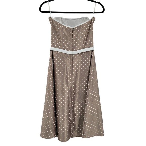 Vtg 80's Retro 60's Satin Strapless Bow Accent Waist Polka Dot Aline Dress Sz 6 - Picture 3 of 14